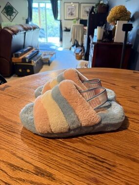 UGG Pastel Striped Fuzzy Slide Slippers
